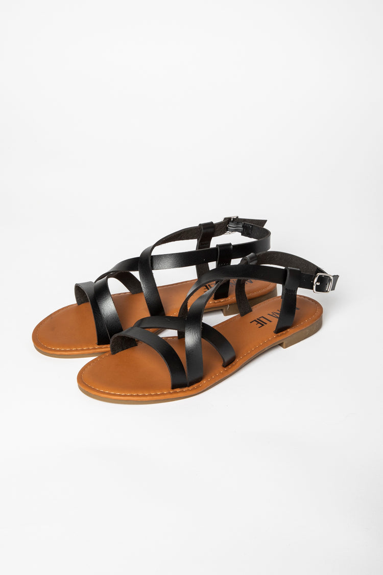Faux leather flat sandals