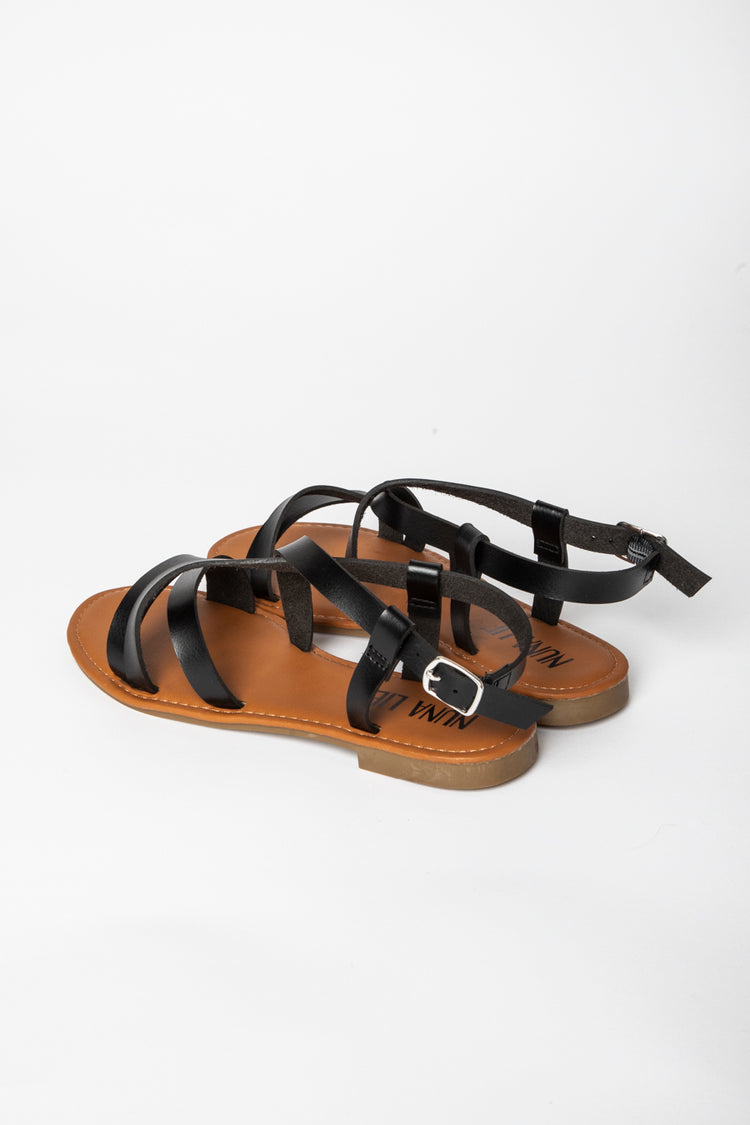 Faux leather flat sandals