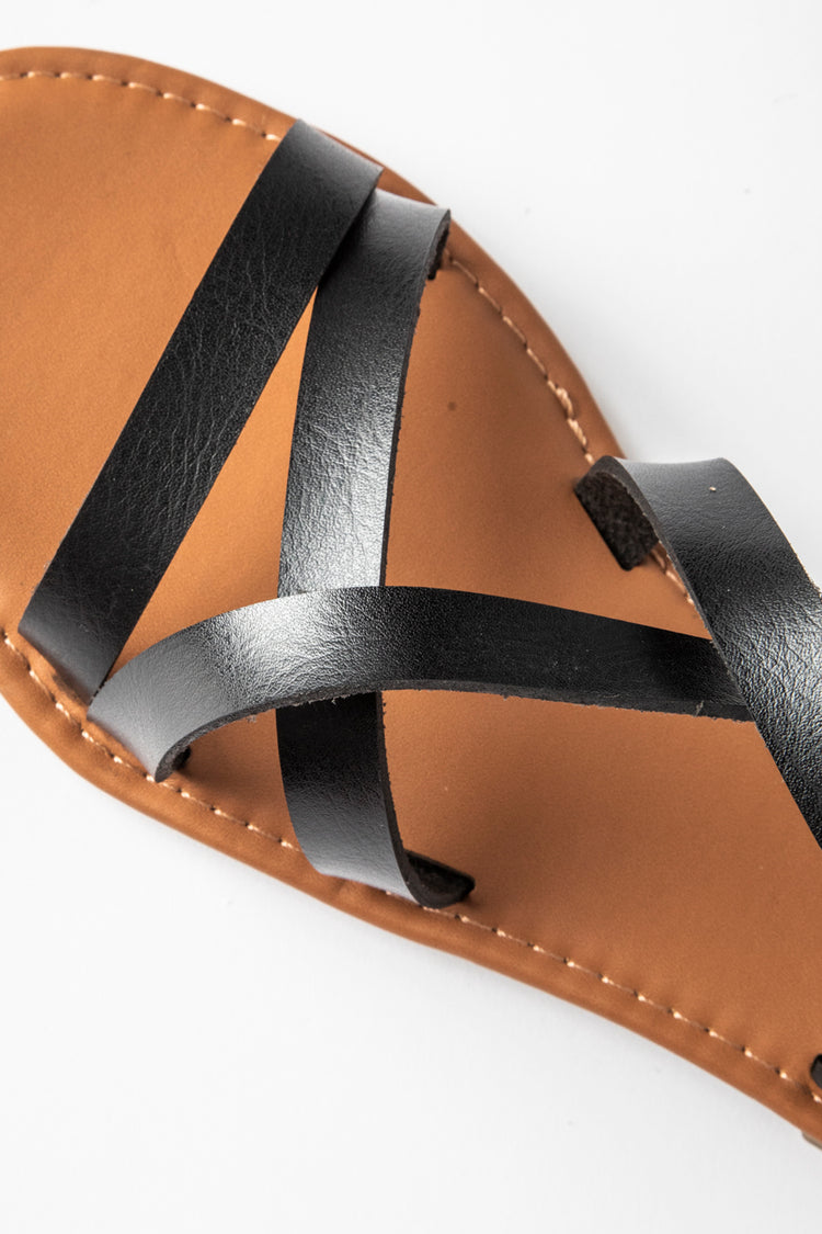 Faux leather flat sandals