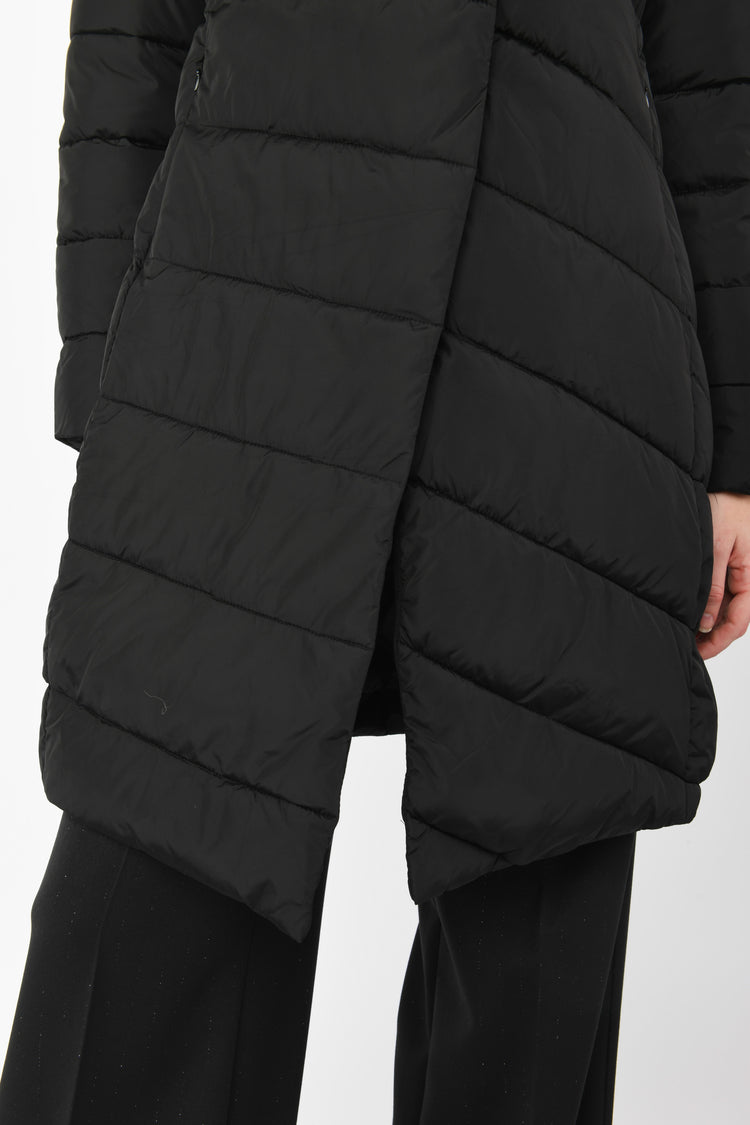 Quilted nylon long down jacket