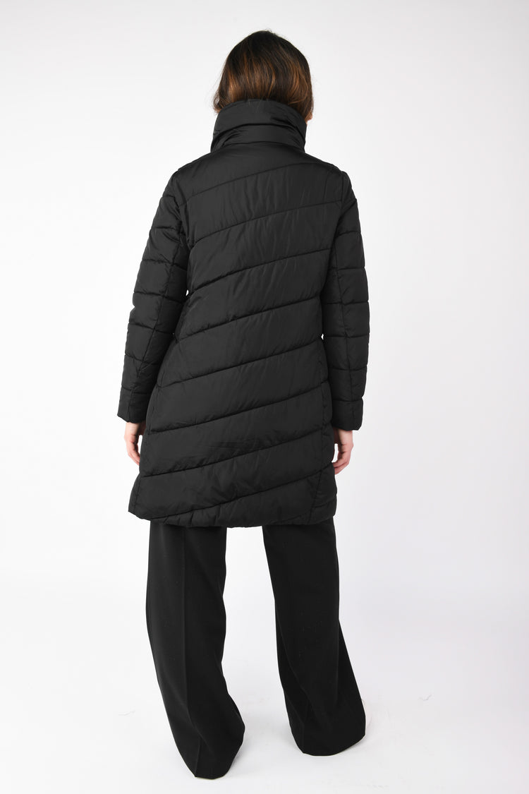 Quilted nylon long down jacket
