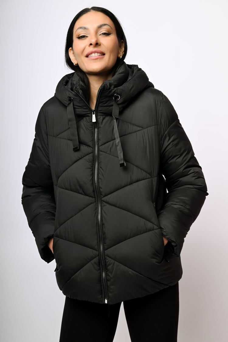 Hooded quilted nylon down jacket