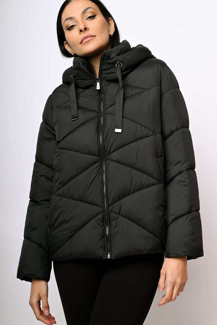 Hooded quilted nylon down jacket