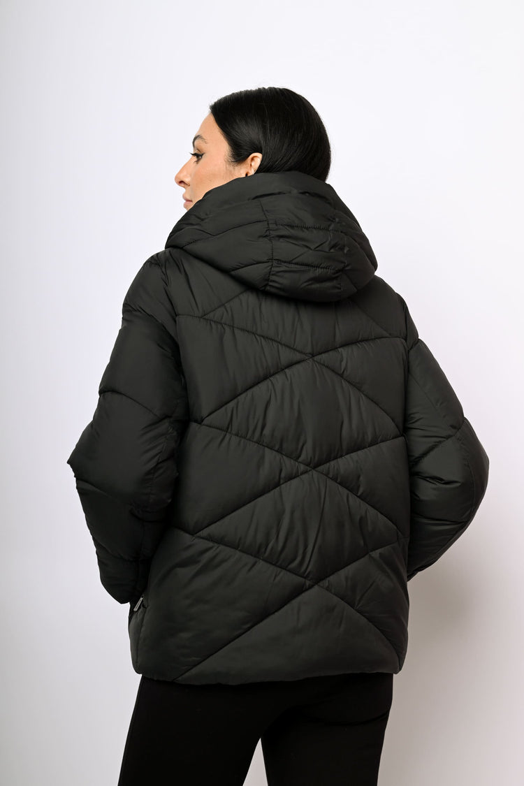Hooded quilted nylon down jacket
