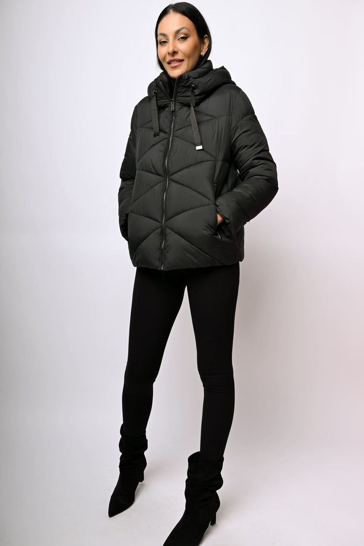 Hooded quilted nylon down jacket
