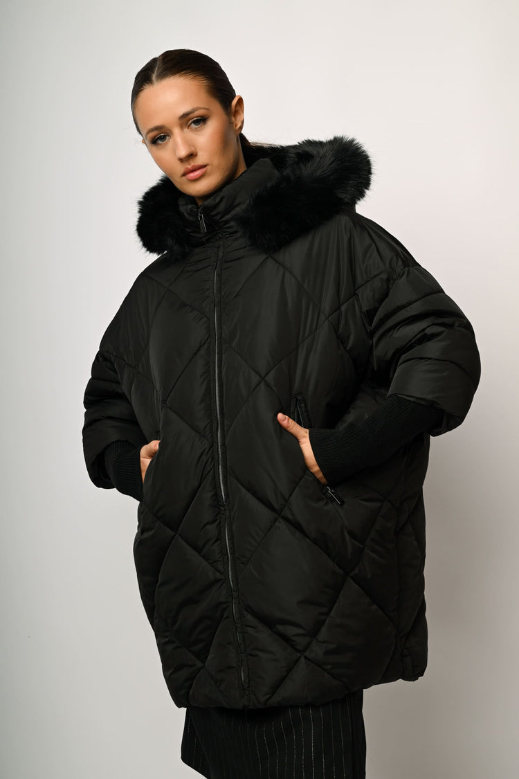 Faux fur hooded oversized down jacket