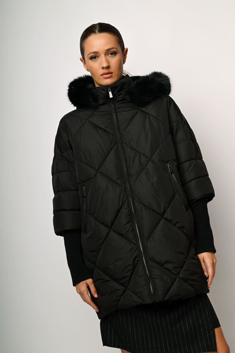Faux fur hooded oversized down jacket