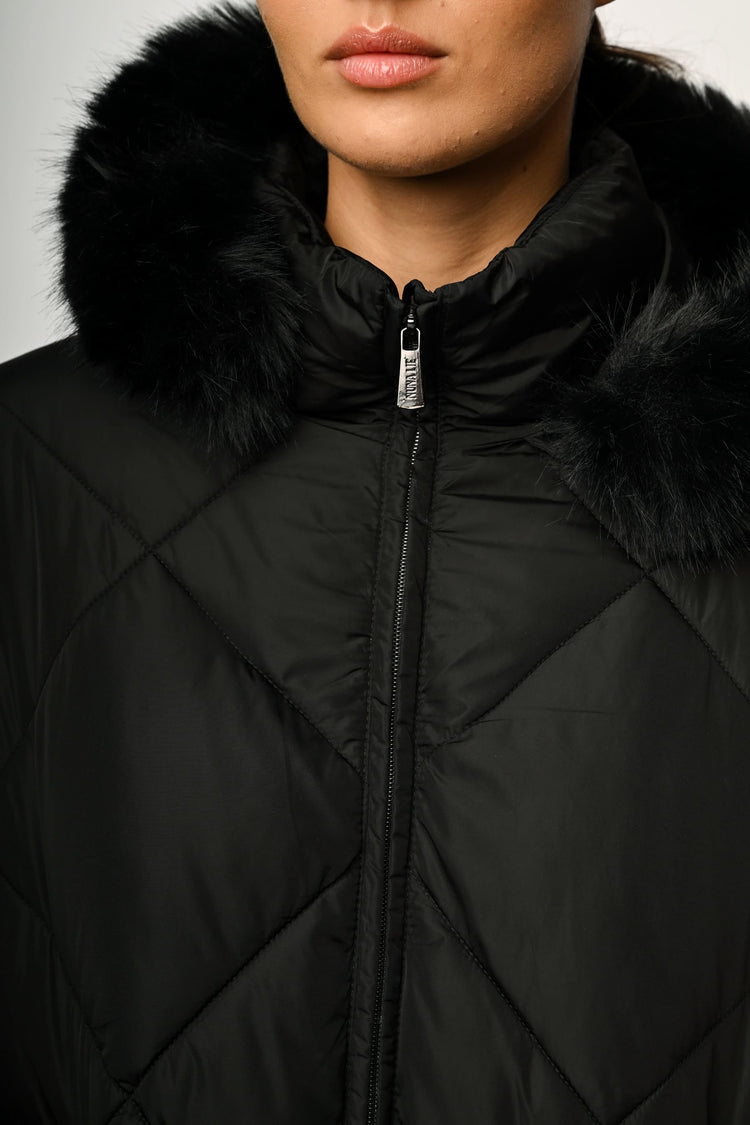 Faux fur hooded oversized down jacket
