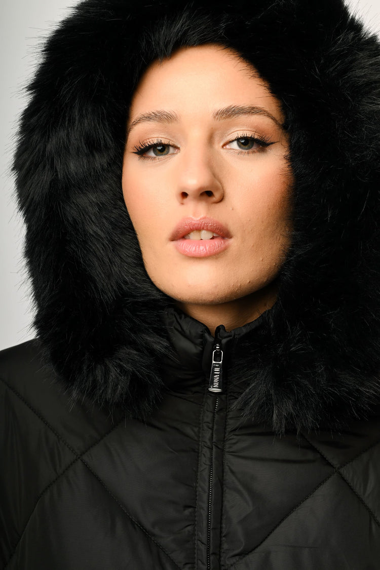 Faux fur hooded oversized down jacket