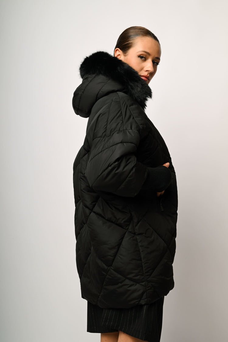 Faux fur hooded oversized down jacket