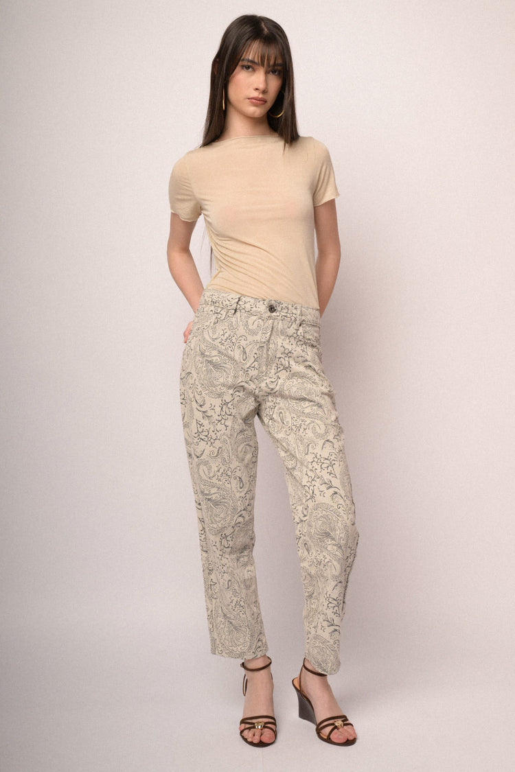 Ivory Paisley print barrel-leg jeans