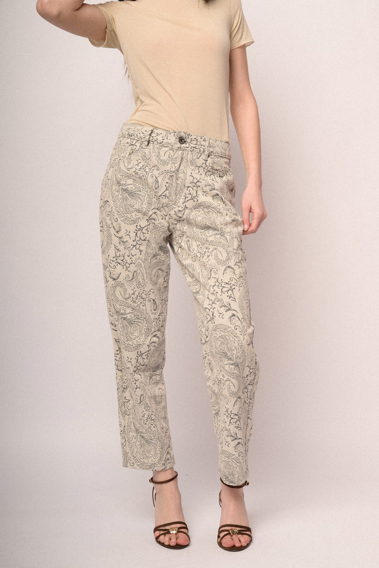 Ivory Paisley print barrel-leg jeans