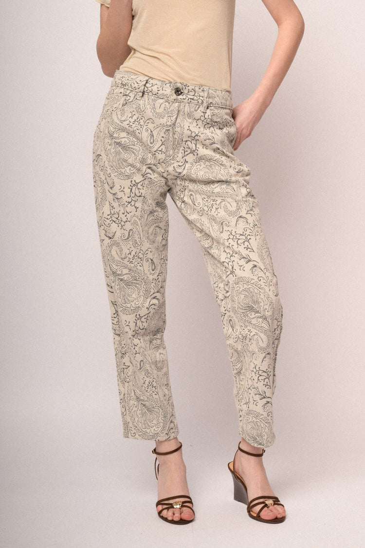 Ivory Paisley print barrel-leg jeans