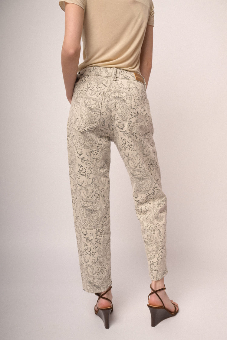 Ivory Paisley print barrel-leg jeans