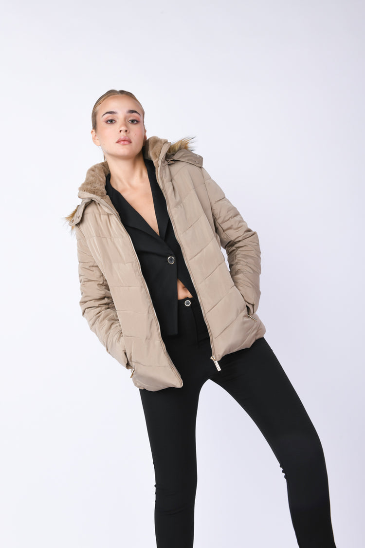 Faux-fur trimmed hood down jacket