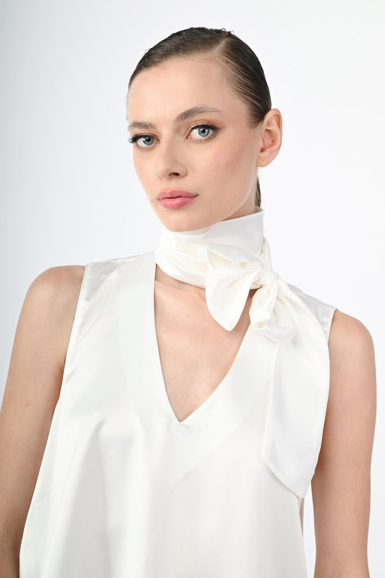 Pussy bow neck satin top