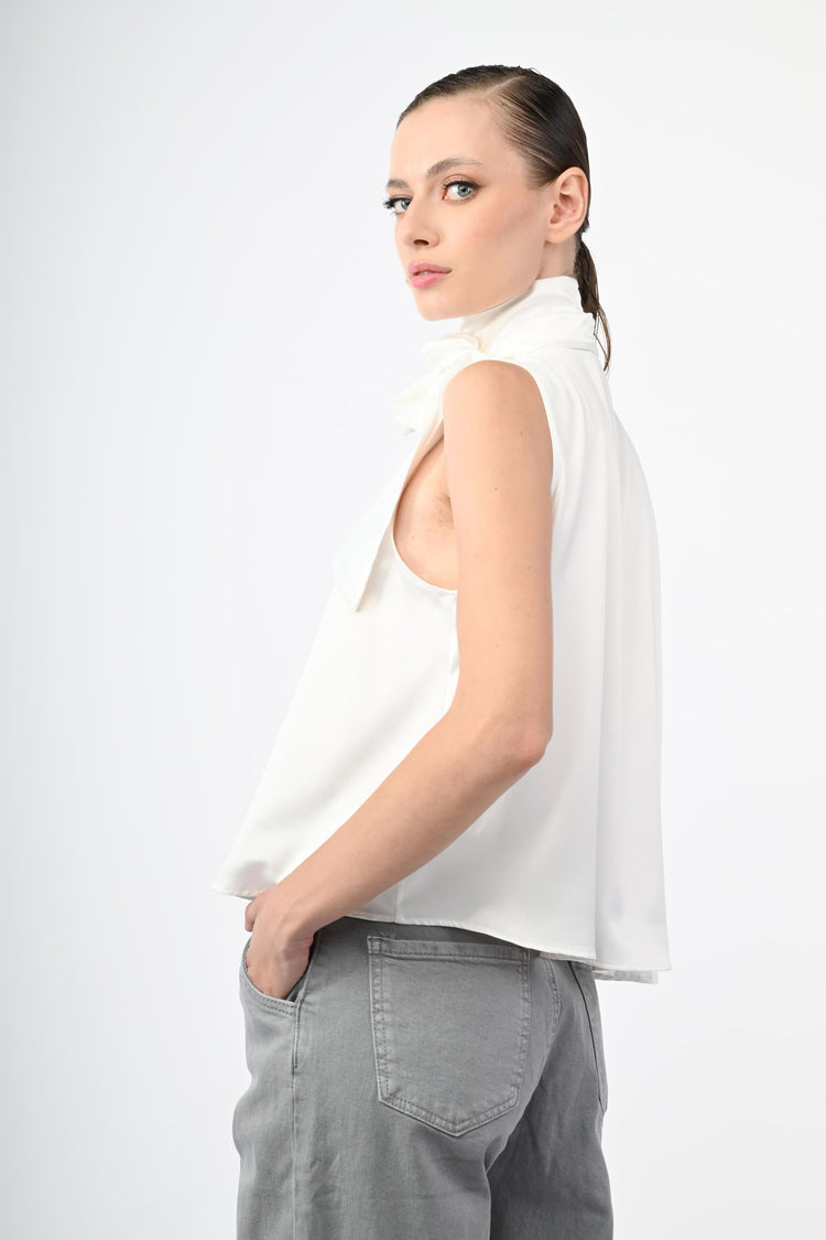 Pussy bow neck satin top