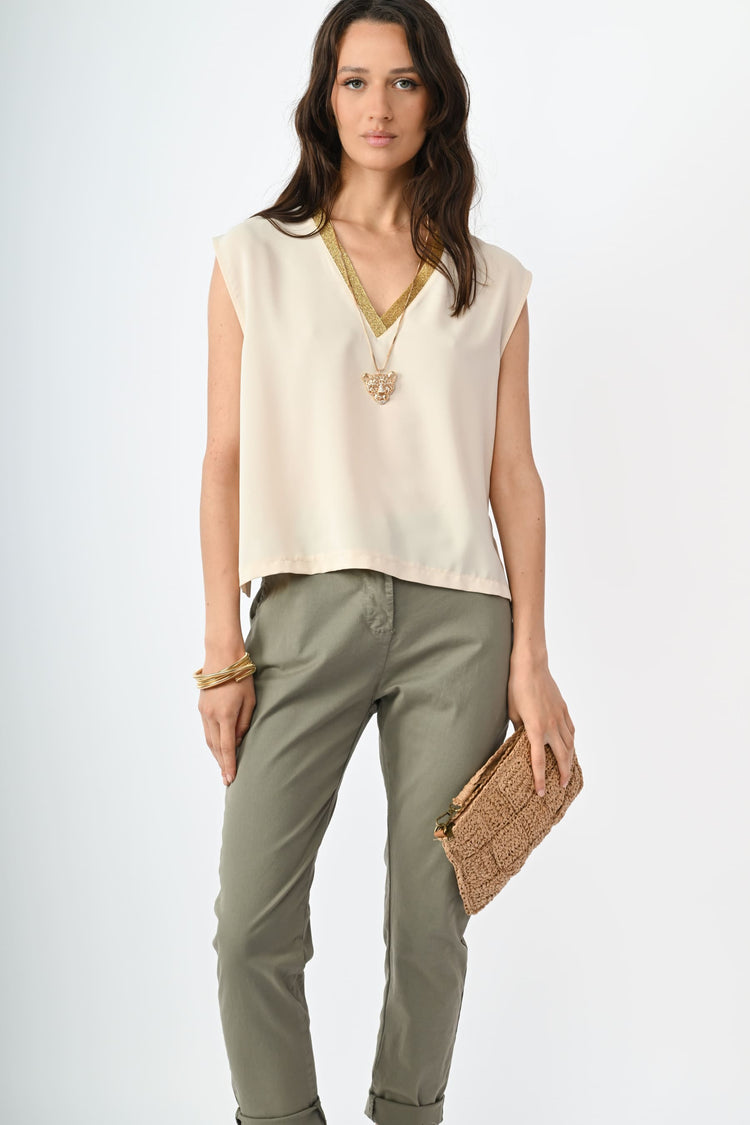 Lurex trimmed V-neck top