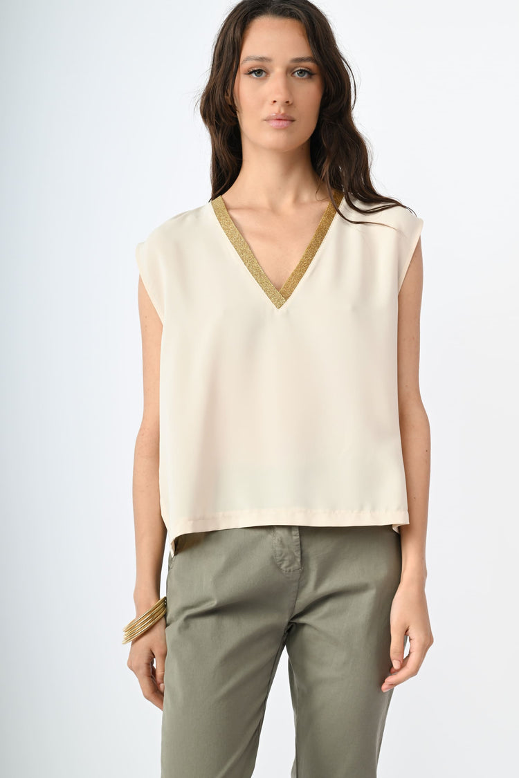 Lurex trimmed V-neck top