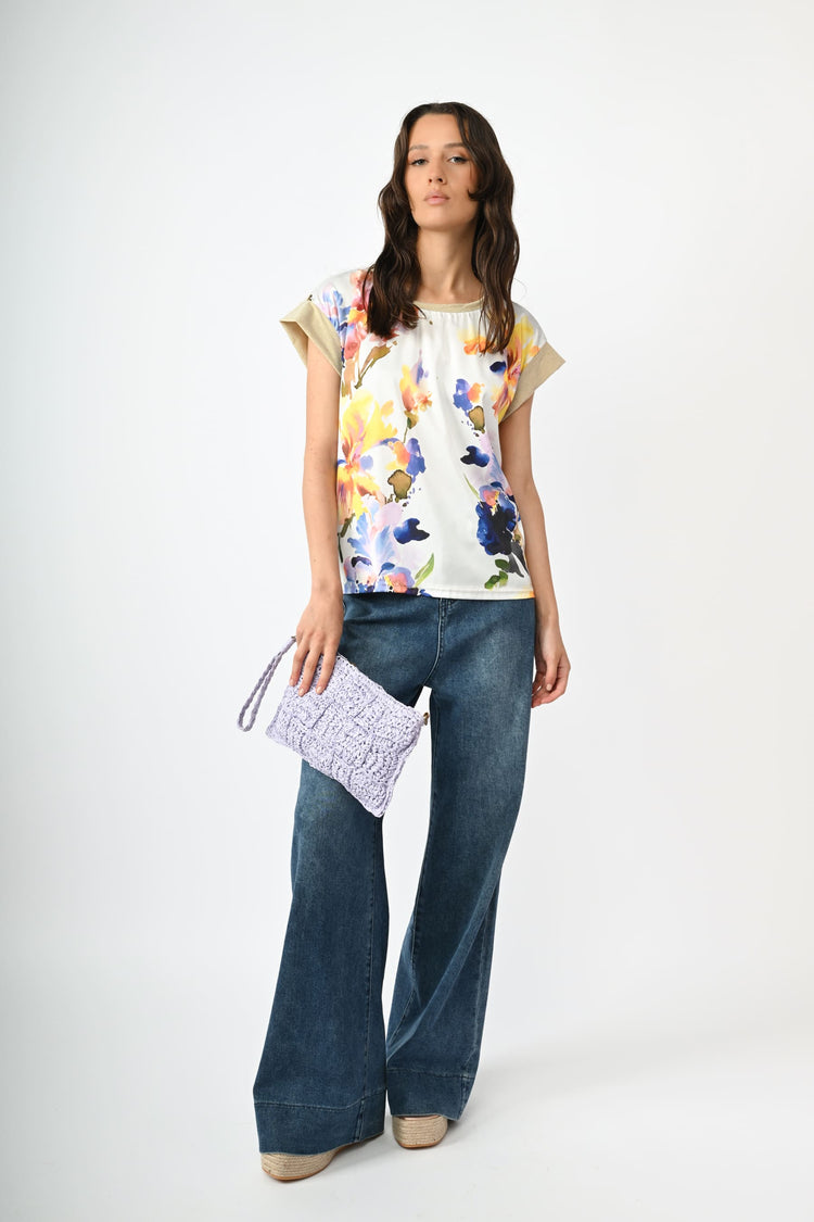 Floral print satin t-shirt