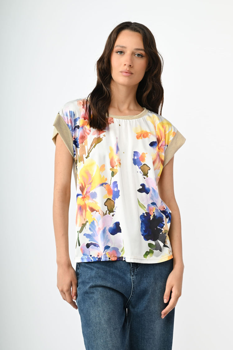 Floral print satin t-shirt