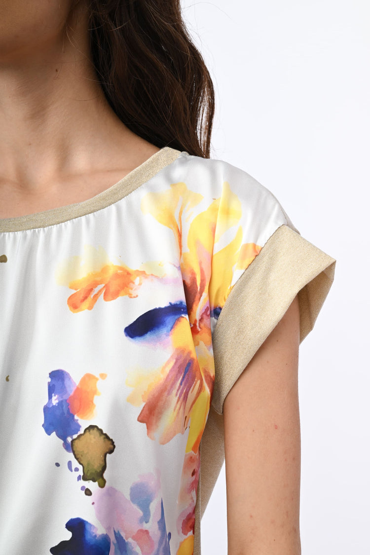 Floral print satin t-shirt