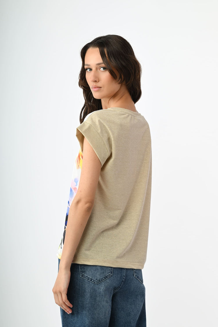 Floral print satin t-shirt