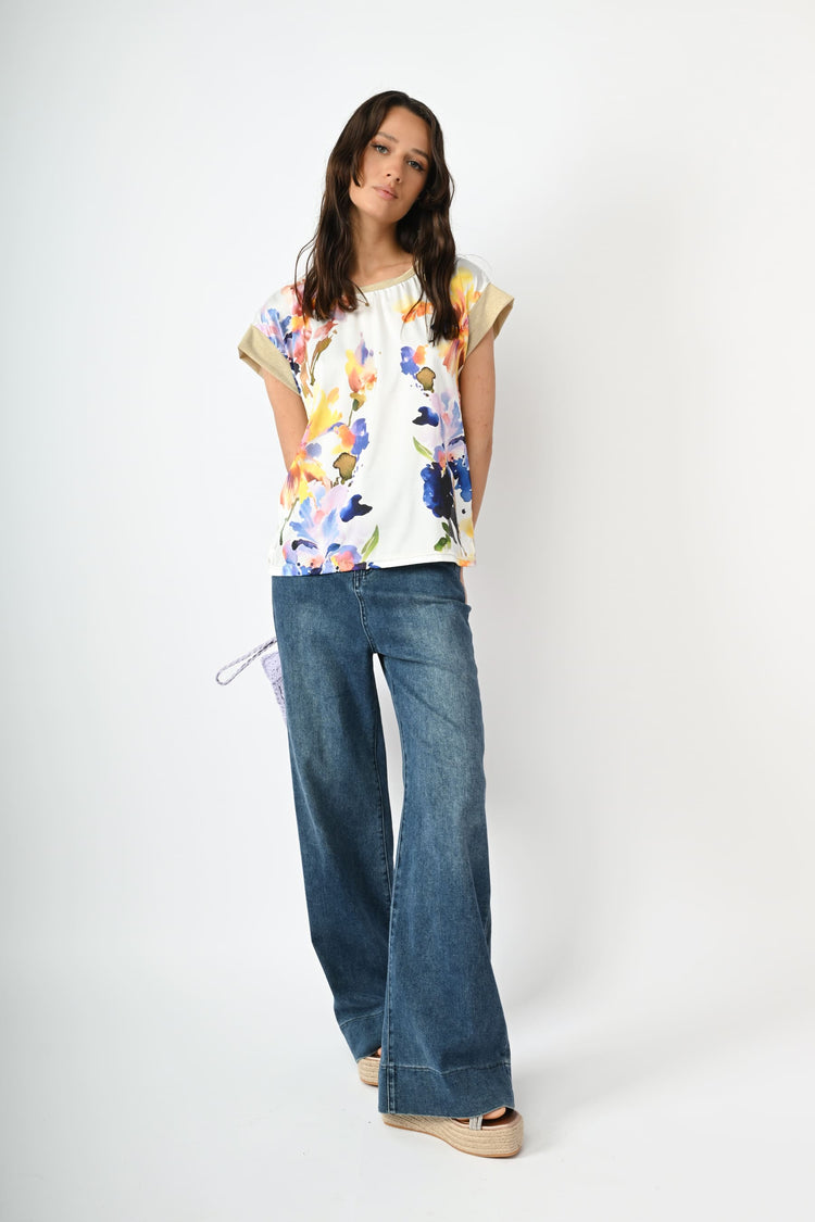 Floral print satin t-shirt