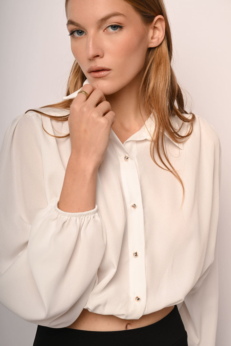 Blouson sleeves cropped shirt
