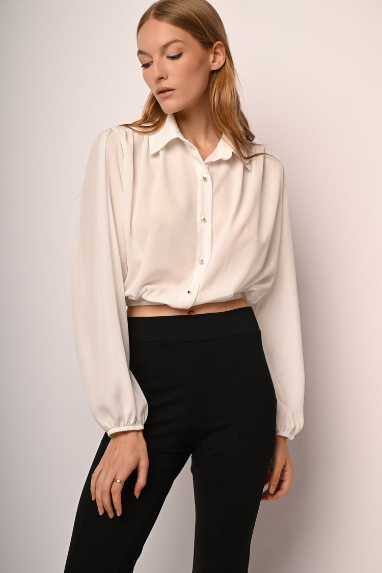 Blouson sleeves cropped shirt