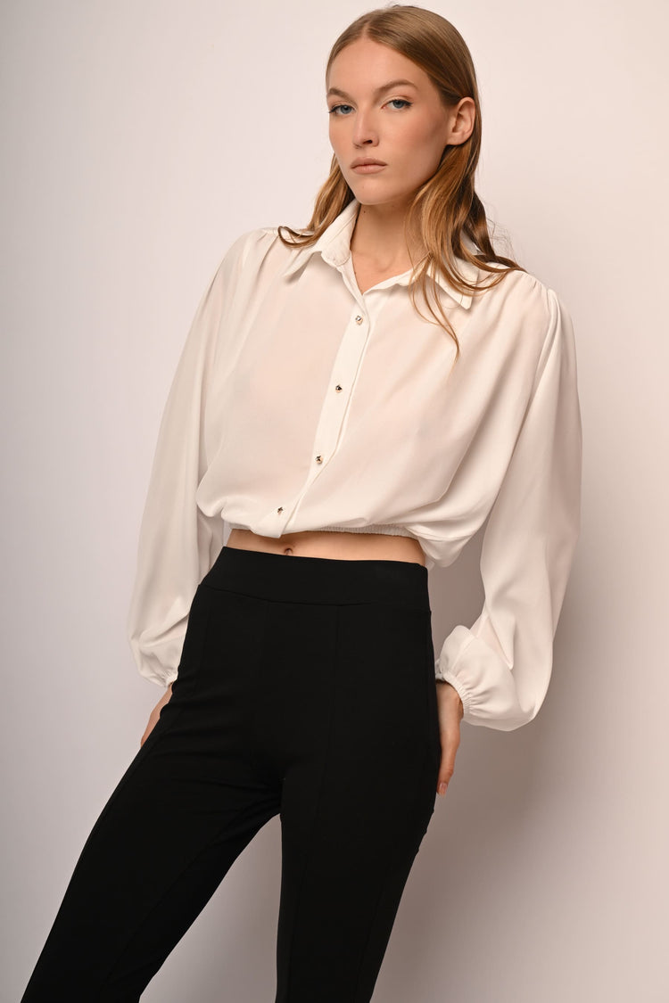 Blouson sleeves cropped shirt