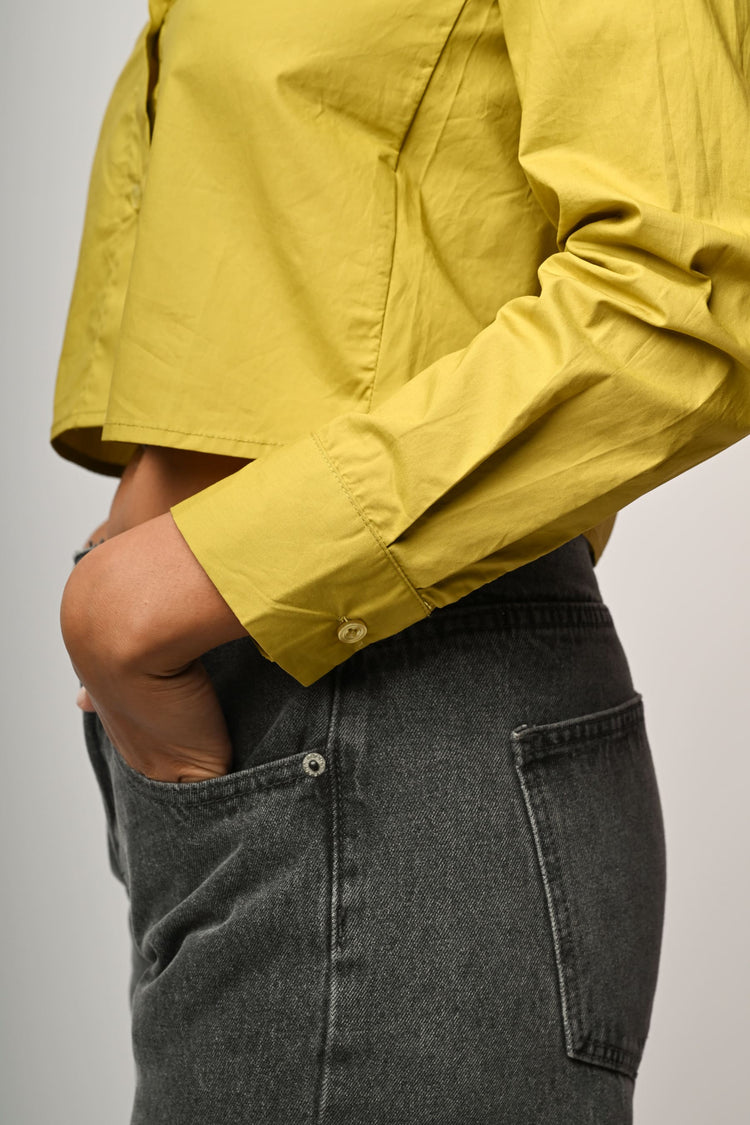 Cotton-blend cropped shirt