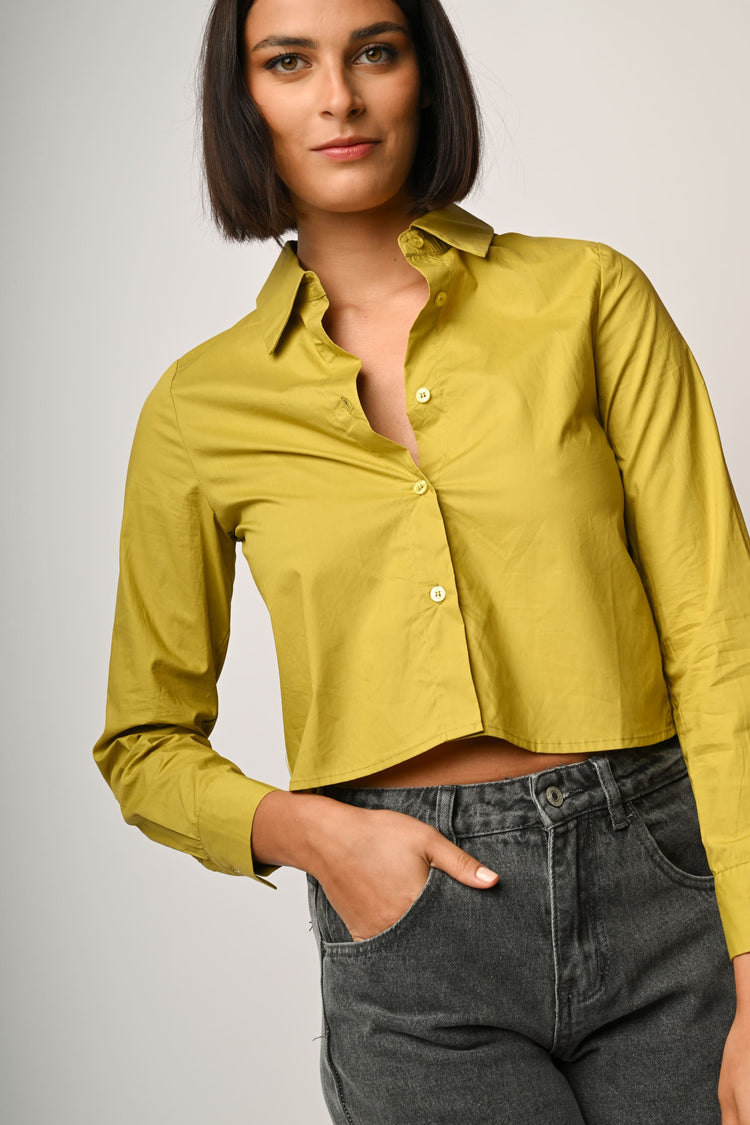 Cotton-blend cropped shirt