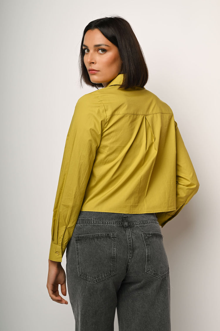 Cotton-blend cropped shirt