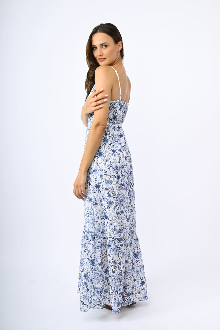 Print Broderie Anglaise long dress