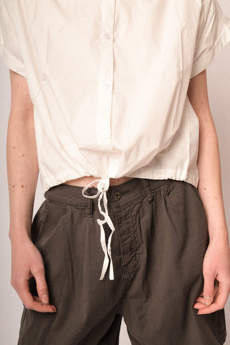 White cotton drawstring boxy-fit shirt