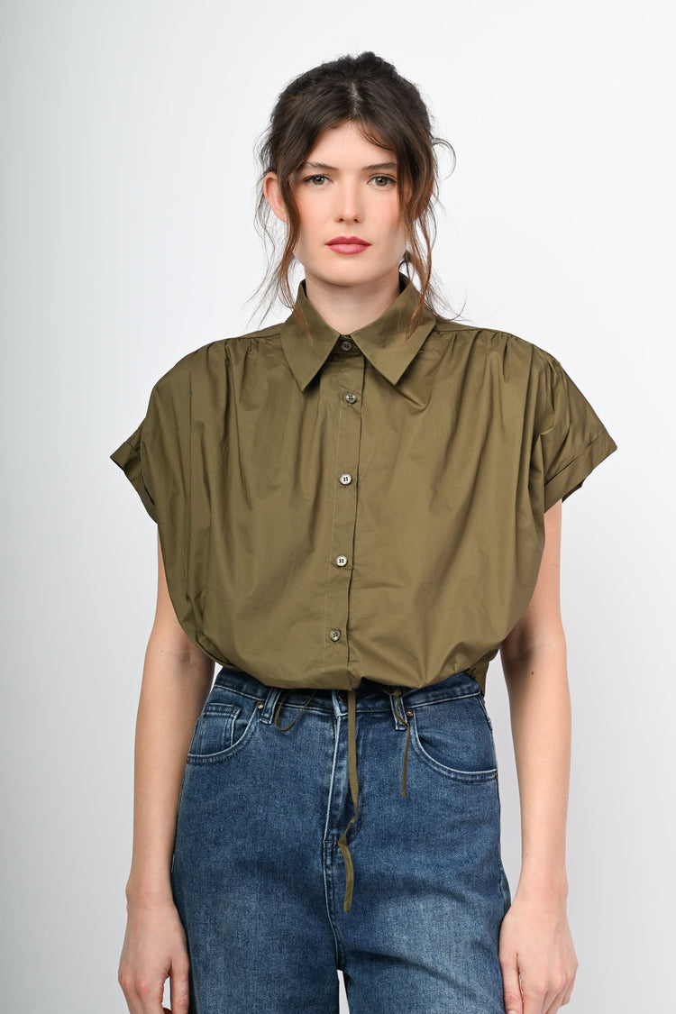 Drawstring cropped shirt