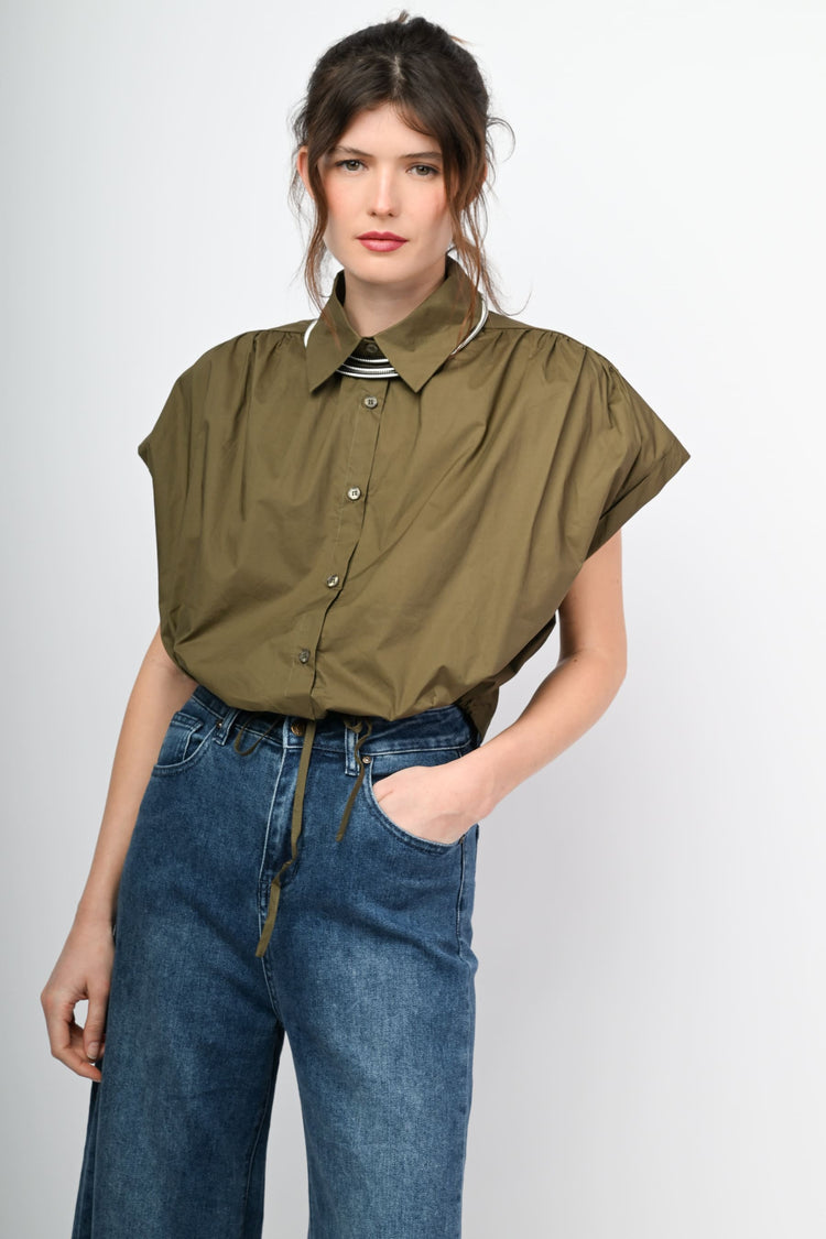 Drawstring cropped shirt