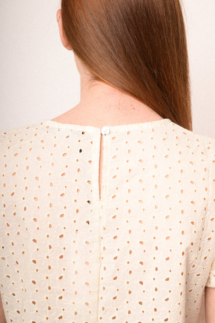 Beige broderie anglaise top with cap sleeves