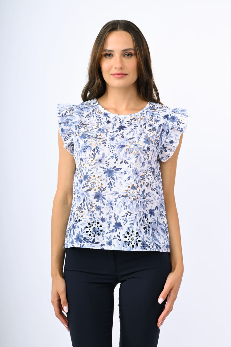 Floral print Broderie Anglaise top