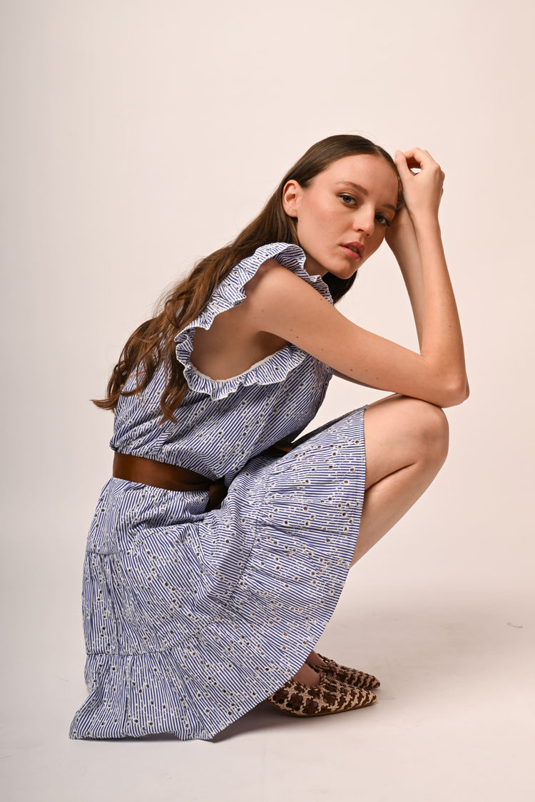 Striped broderie anglaise mini dress