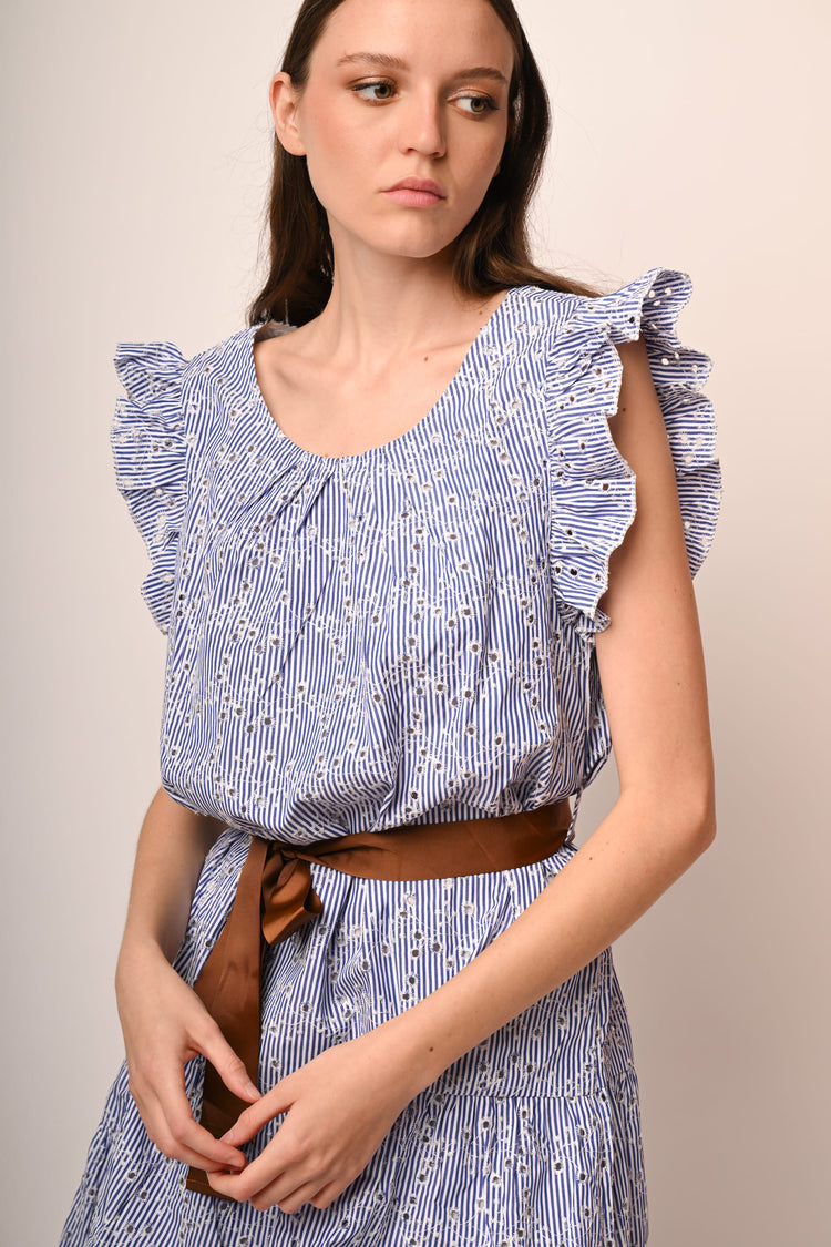 Striped broderie anglaise mini dress