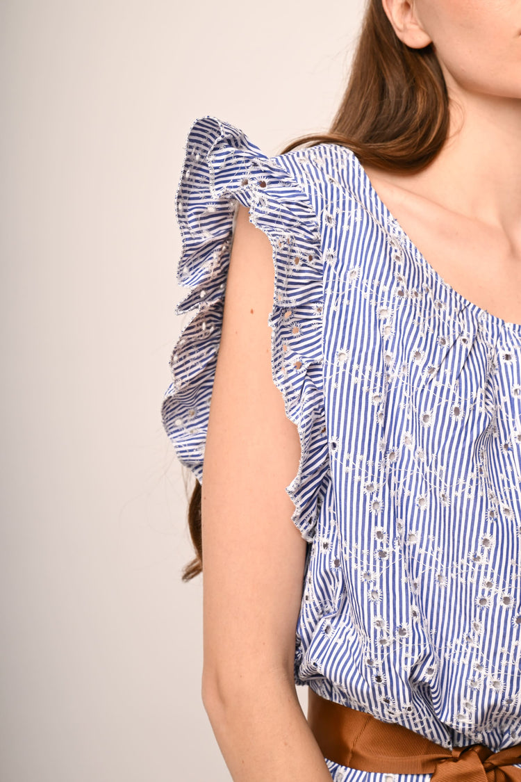 Striped broderie anglaise mini dress