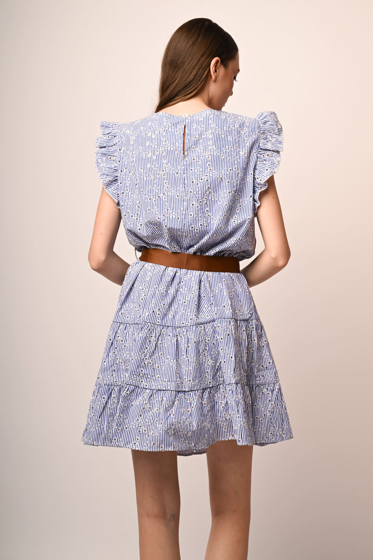 Striped broderie anglaise mini dress