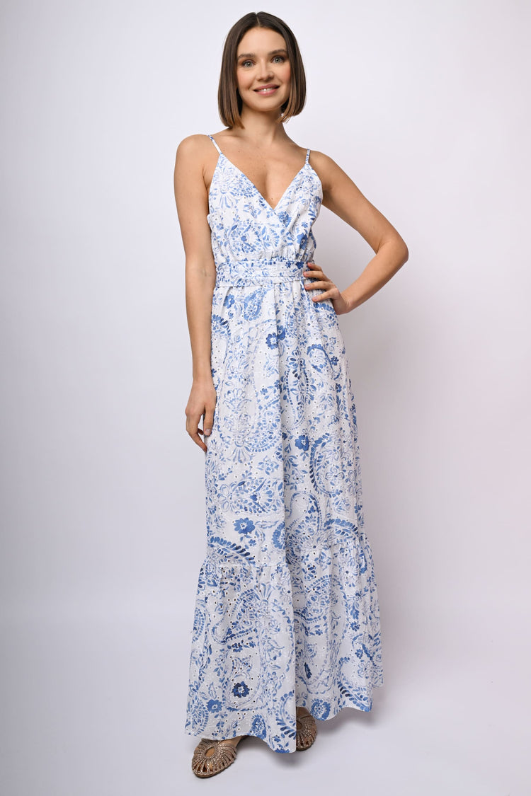 Paisley-floral broderie anglaise long dress