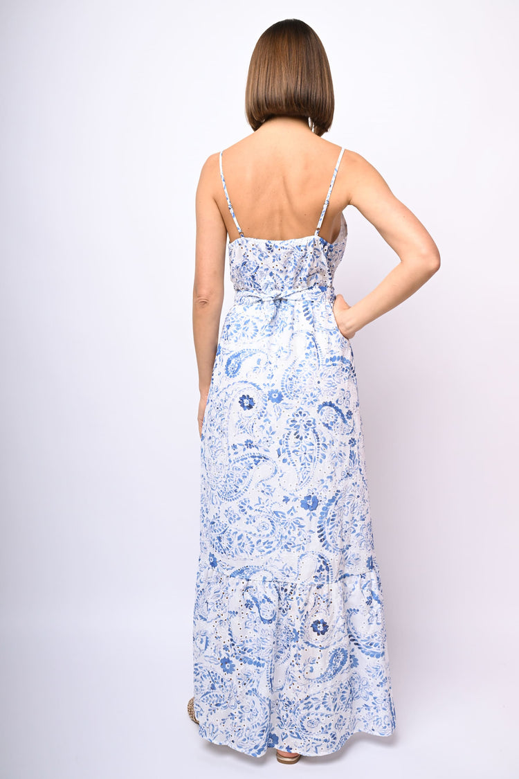 Paisley-floral broderie anglaise long dress