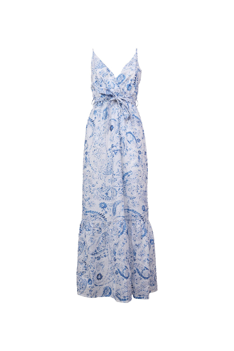 Paisley-floral broderie anglaise long dress