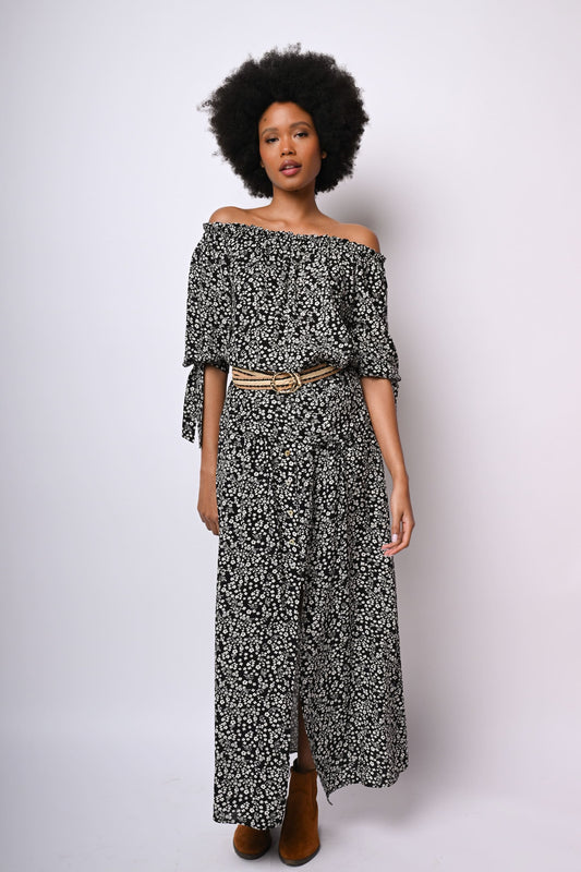 Floral print buttoned maxi skirt