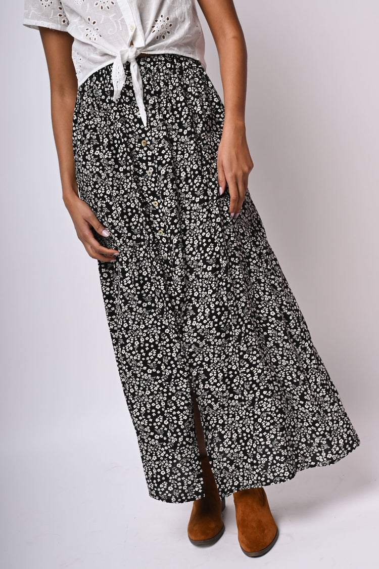 Floral print buttoned maxi skirt