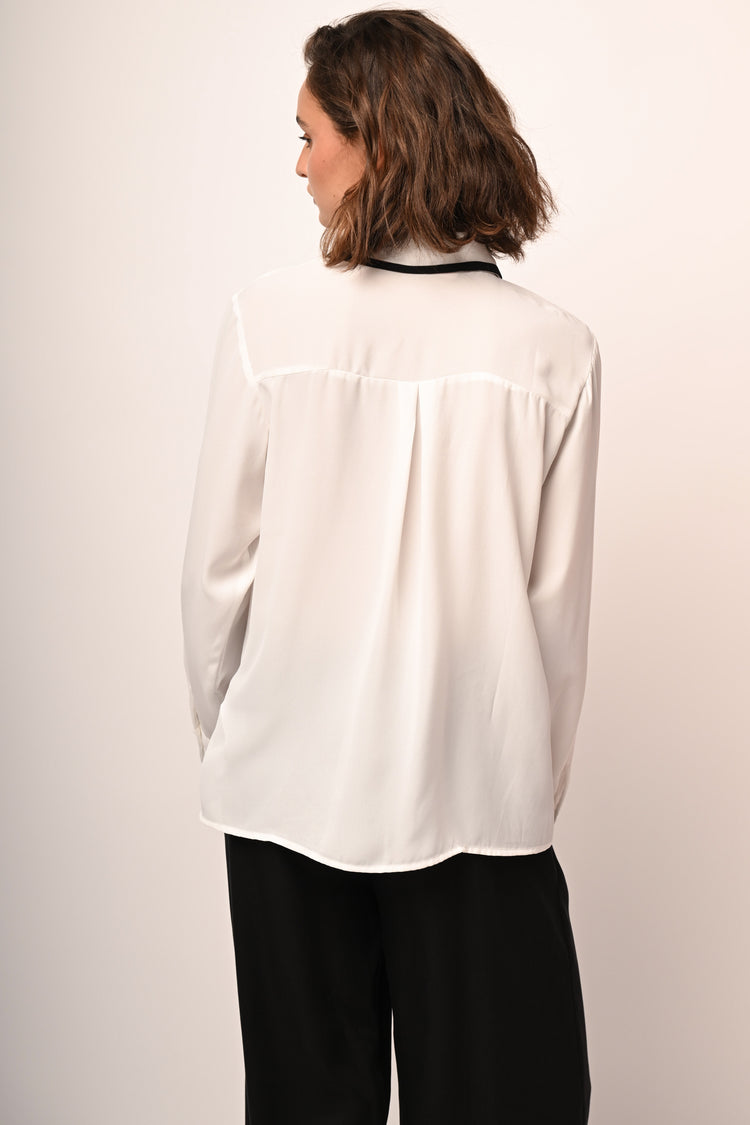Pussy bow neck and contrast piping shirt